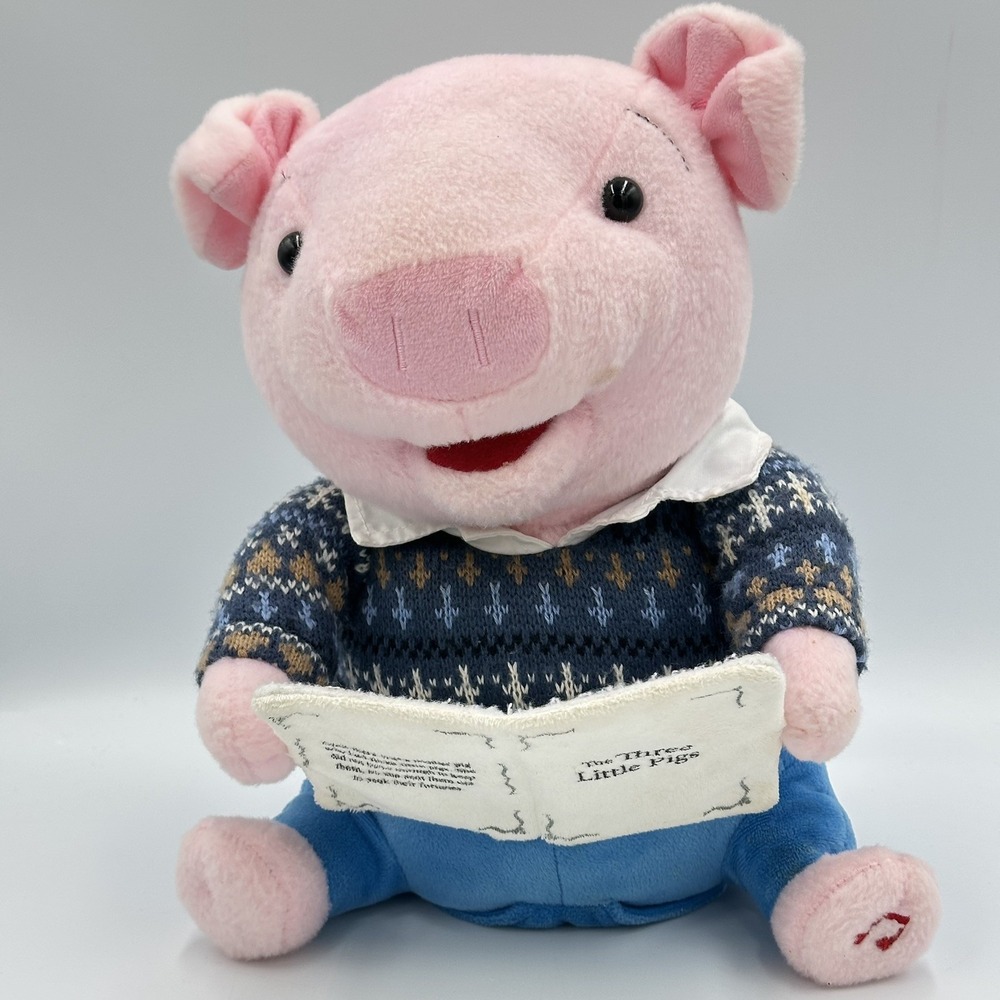Cuddle Barn Story Telling Pig Animated 3 Little Pigs Reading Pig Plush 12"